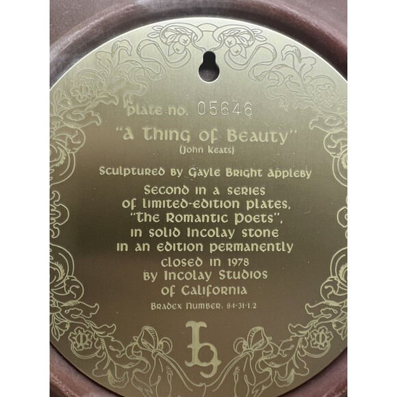 Vintage Incolay Studios "A Thing of Beauty" Sculpture Plate "The Romantic Poets" - Picture 8 of 8